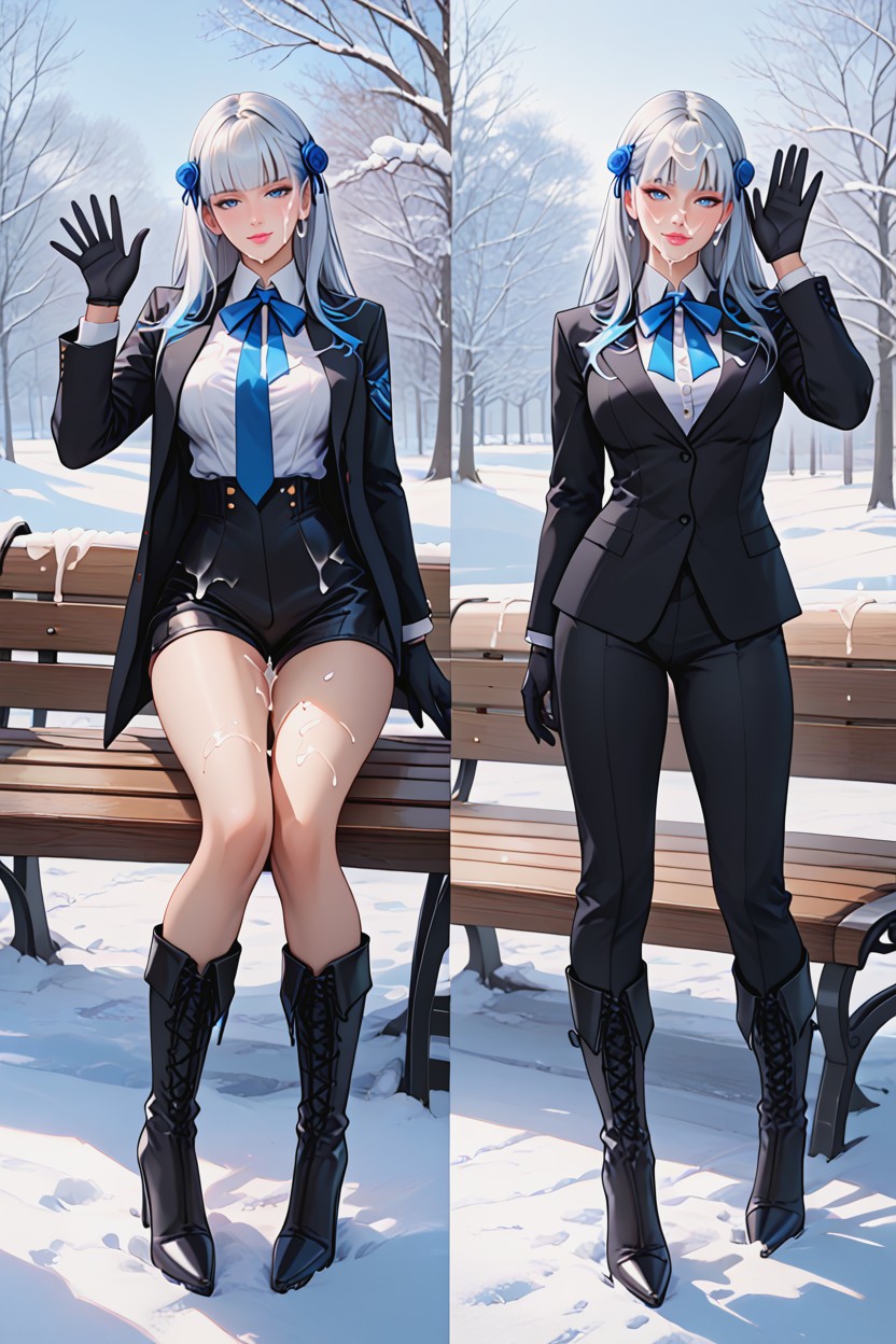 Bedroom Eyes, Black Gloves With Blue Ribbons, Creampie Hentai AI Porn