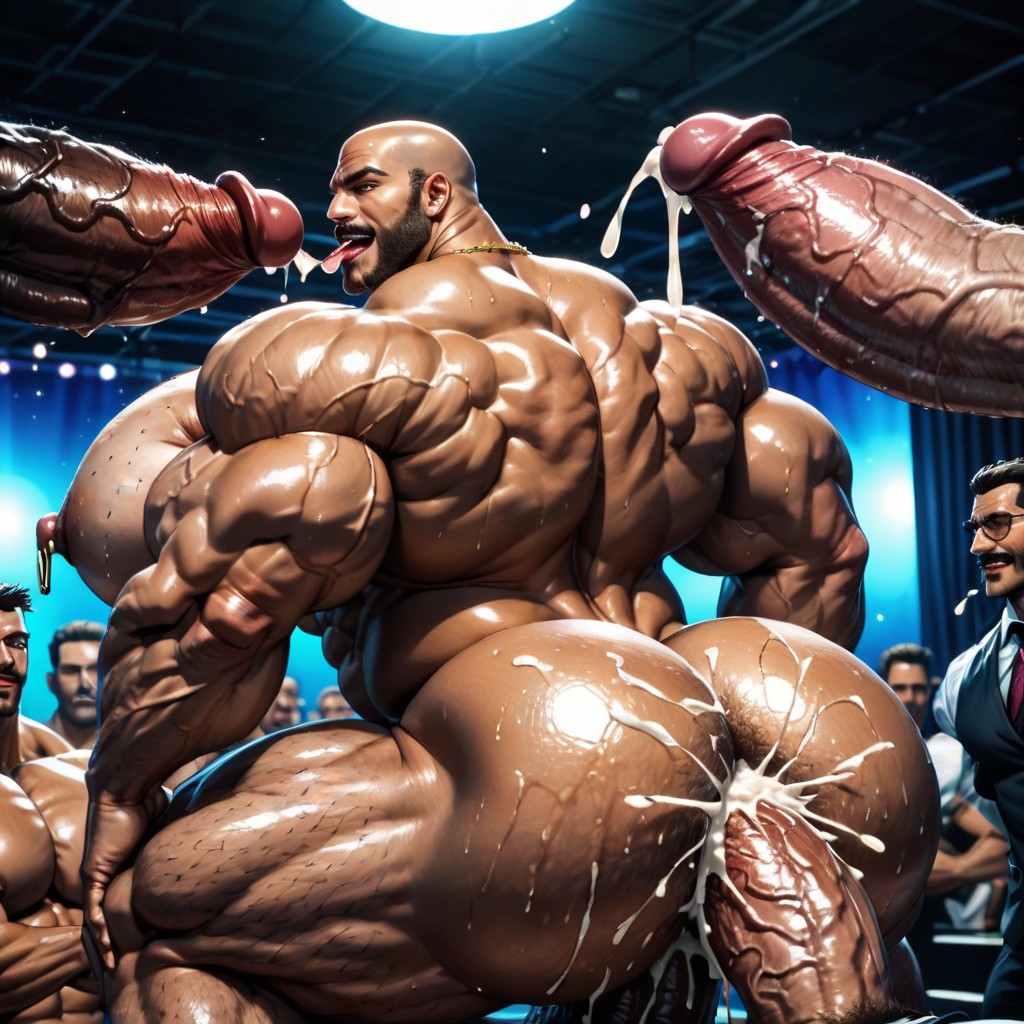Massive Thick Bulky Hairy Muscles, Man Men Only, Tongue Out AI Gay Porn