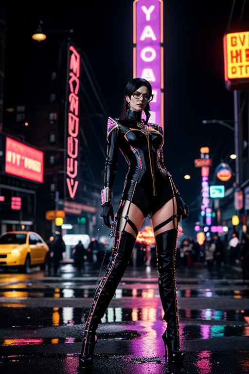 Rainy Street, Streetlight Glow, Neon Alley Backdrop AI Porn