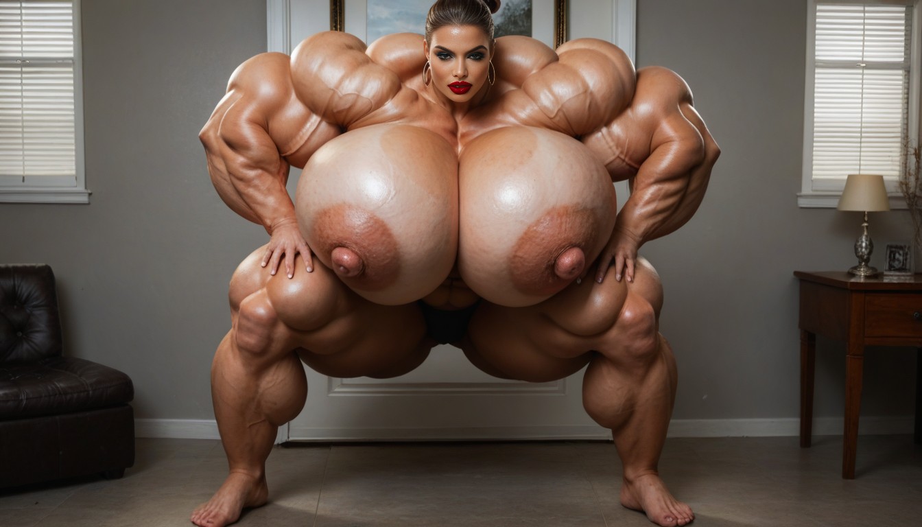Sexy Posing, Hyper Spherical Boobs, Hyper Gigantic Spherical Biceps AI Porn