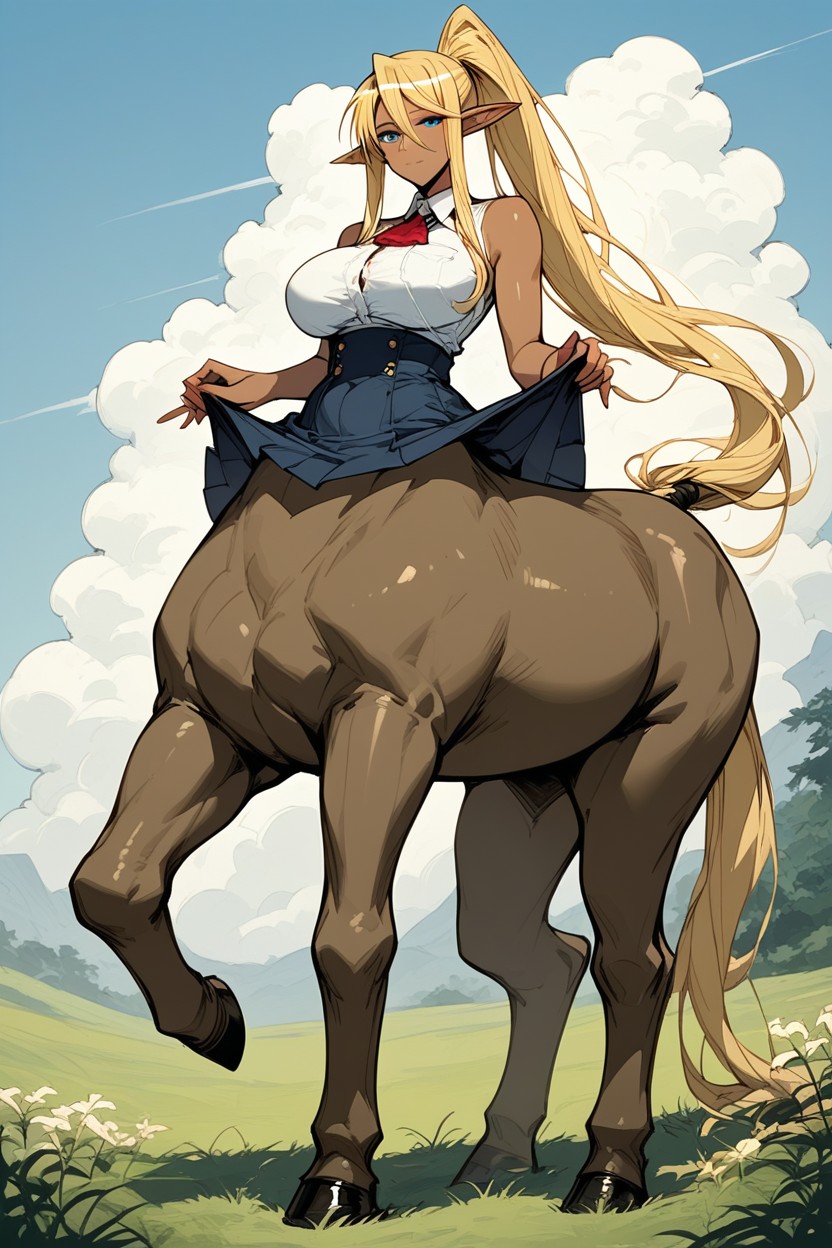 Large Breasts, Blonde Hair, Sleeveless Furry AI Porn
