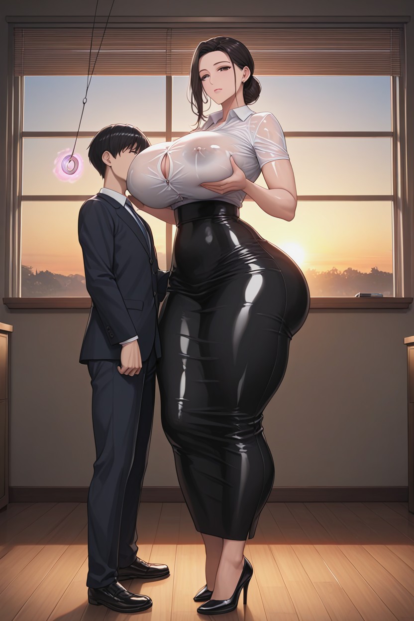 Large Breast, Mole Under Eye, Oiled Skin Hentai AI Porn