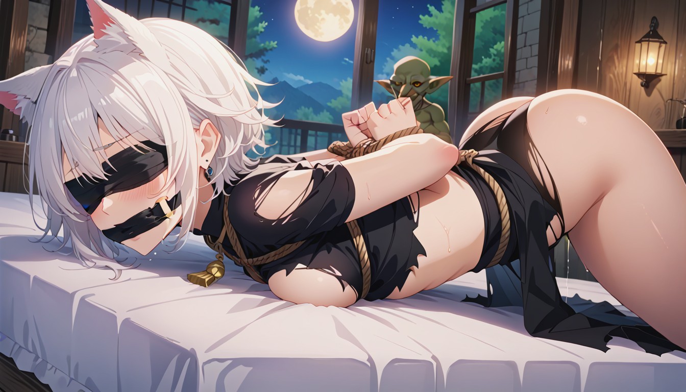 Night, Arms Behind Back, Female Yellow Eyes Hentai AI Porn