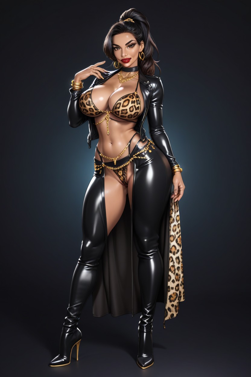 Gloved Hands, High Ponytail, Extremely Large Natural Breasts AI Porn