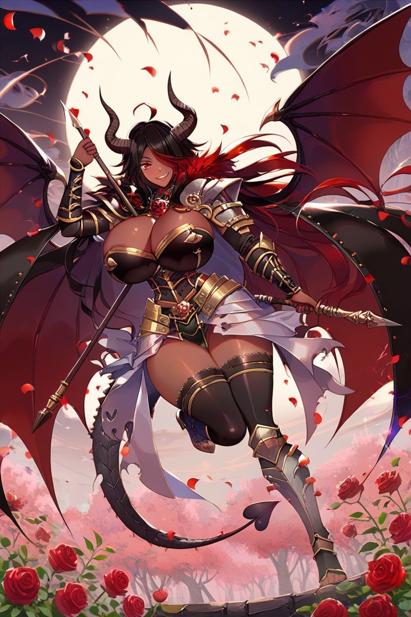 Red Hair With Black Hair Roots, Arm Armor, Wings Ebony AI Porn