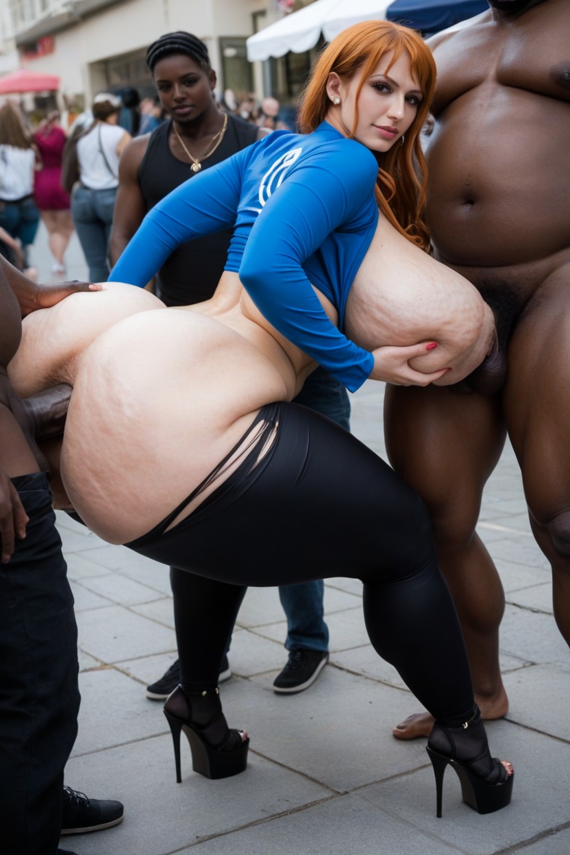 Leggings, Cellulite Thighs, Fat Guy Holding Dummy Mommy Huge Ass AI Porn