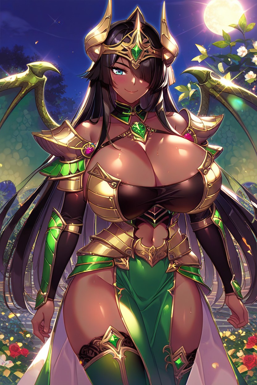 Dark Green Dragon Scales, Gigantic Breasts, Black Hair Hentai AI Porn