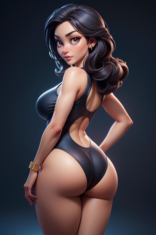 Very Thick Thighs, Dark Tan Skin Tone, Swimsuit Hentai AI Porn
