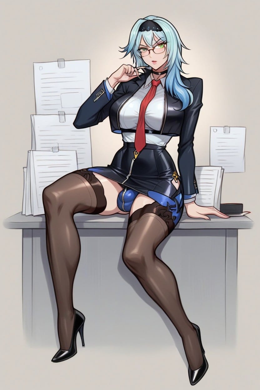 Visible Penis Outline, Extreme Long Ponytail Hair, Wearing Office Suit 쉬메일 AI 포르노