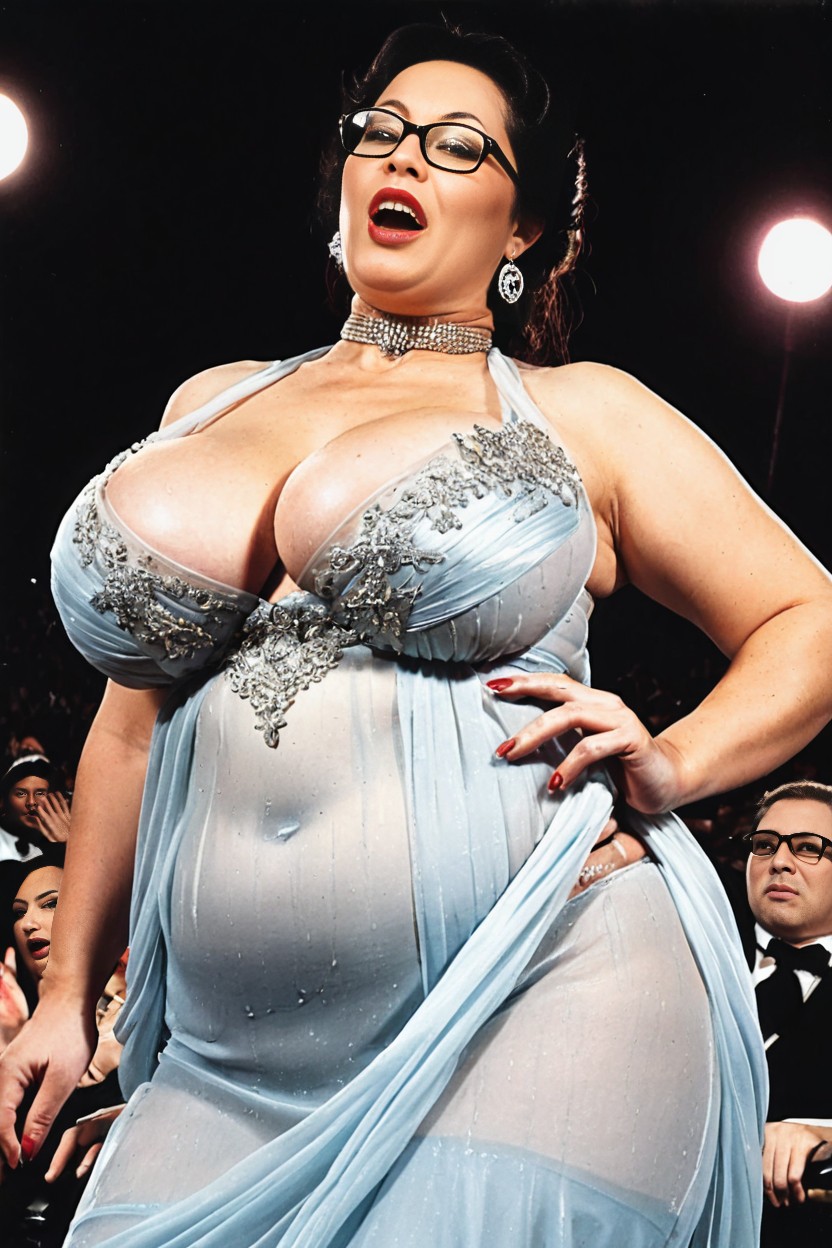 Pudgy, One Hand On Her Stomach, Stage AI Porn