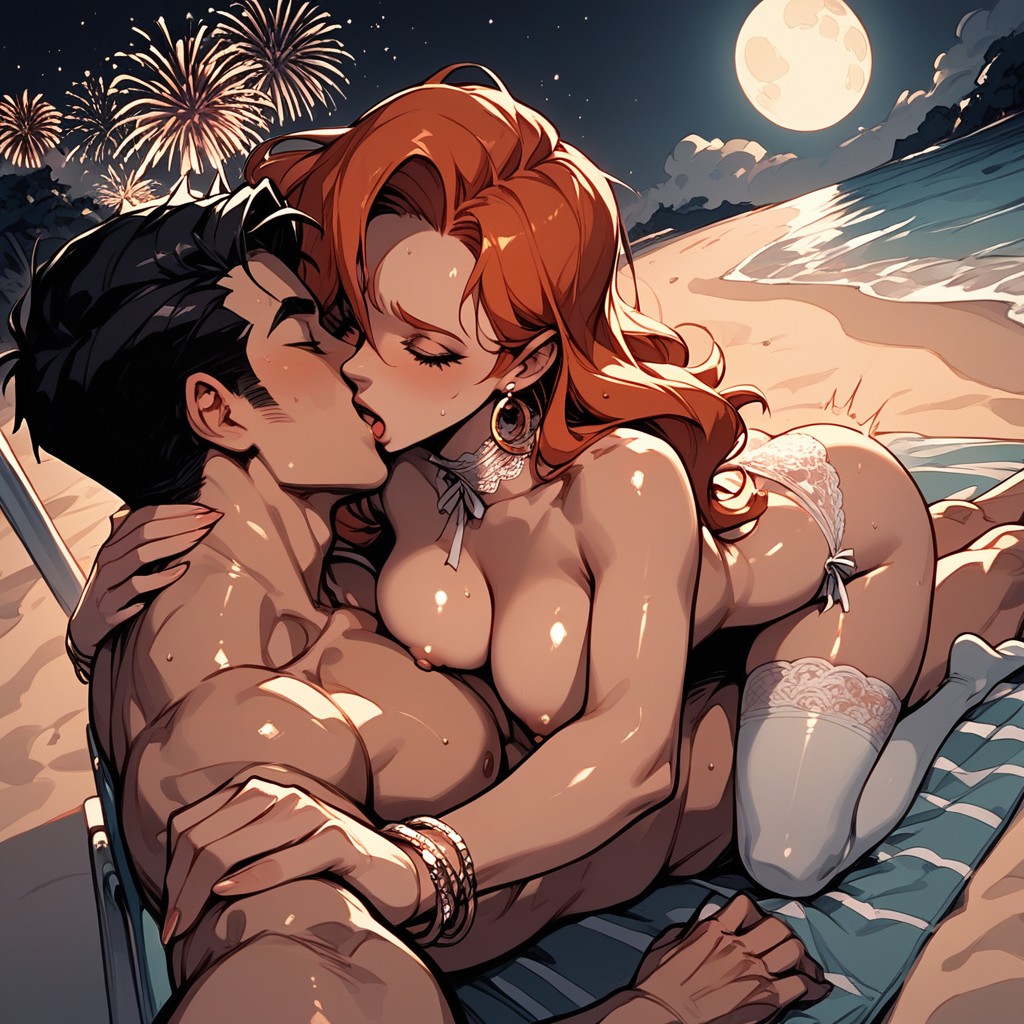 Both The Man And The Woman Are In Focus, Cowgirl Third Person, Night Hentai AI Porn