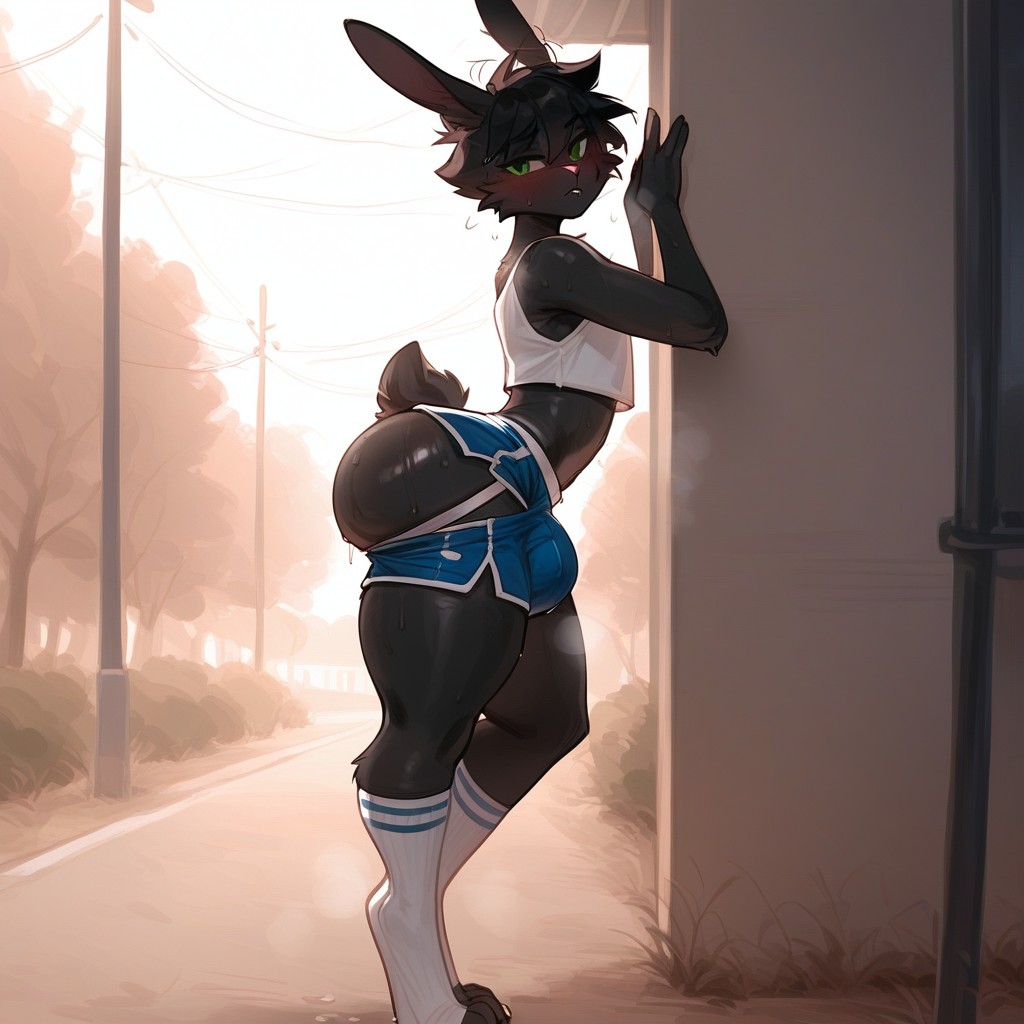 Fluffy Tail, Shorts Pulled Down, Feminine Male Furry AI Porn