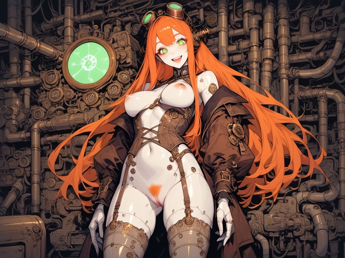 Glowing Mechanical, Very Long Hair, Pipes Hentai AI Porn
