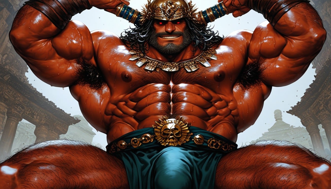 Temple, Hairy Legs, Red Dot Eyes AI Gay Porn