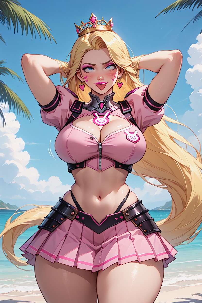 Foreground, Blue Eyes Pink Lipstick, Perfect Body Figure AI Porn