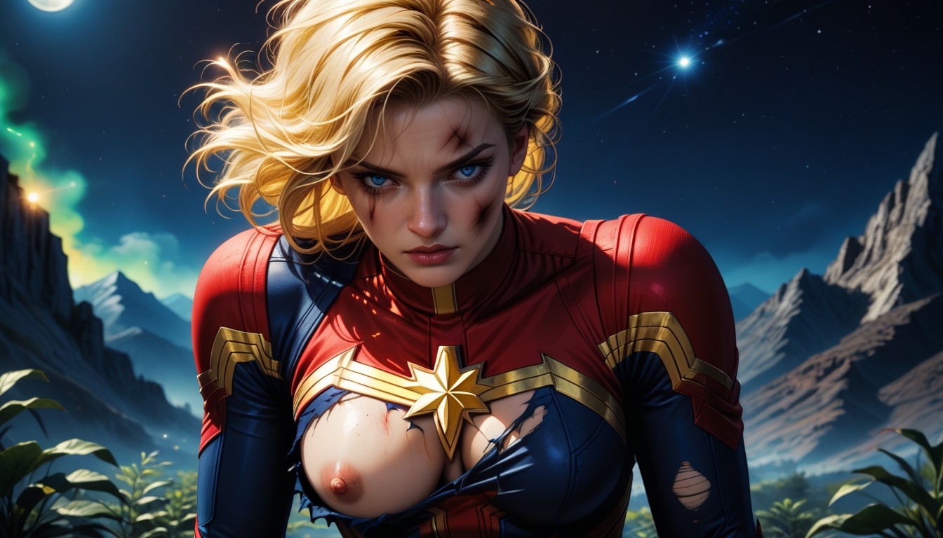 Captain Marvel From Marvel, Bokeh Effect, Mountains Hentai AI Porn