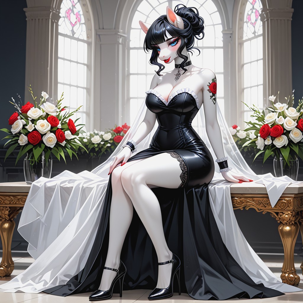 Black Hair, Beautiful Face, Wedding Dress Furry AI Porn