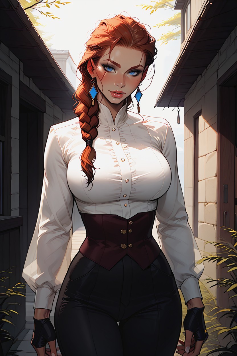 Huge Breasts, Pencil Waist, Solid White Background Hentai AI Porn
