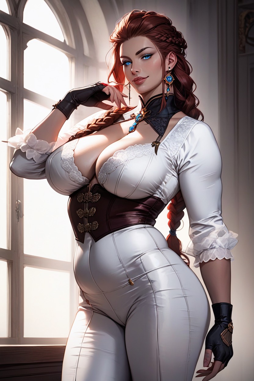 Thick, Pale Blue Eyes, Fingerless Gloves Hentai AI Porn