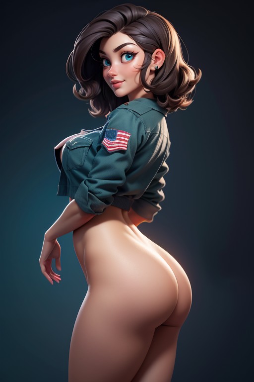 Curvy Hips, Open Clothes, Green Army Shirt With Sleeves Rolled Up Hentai AI Porn