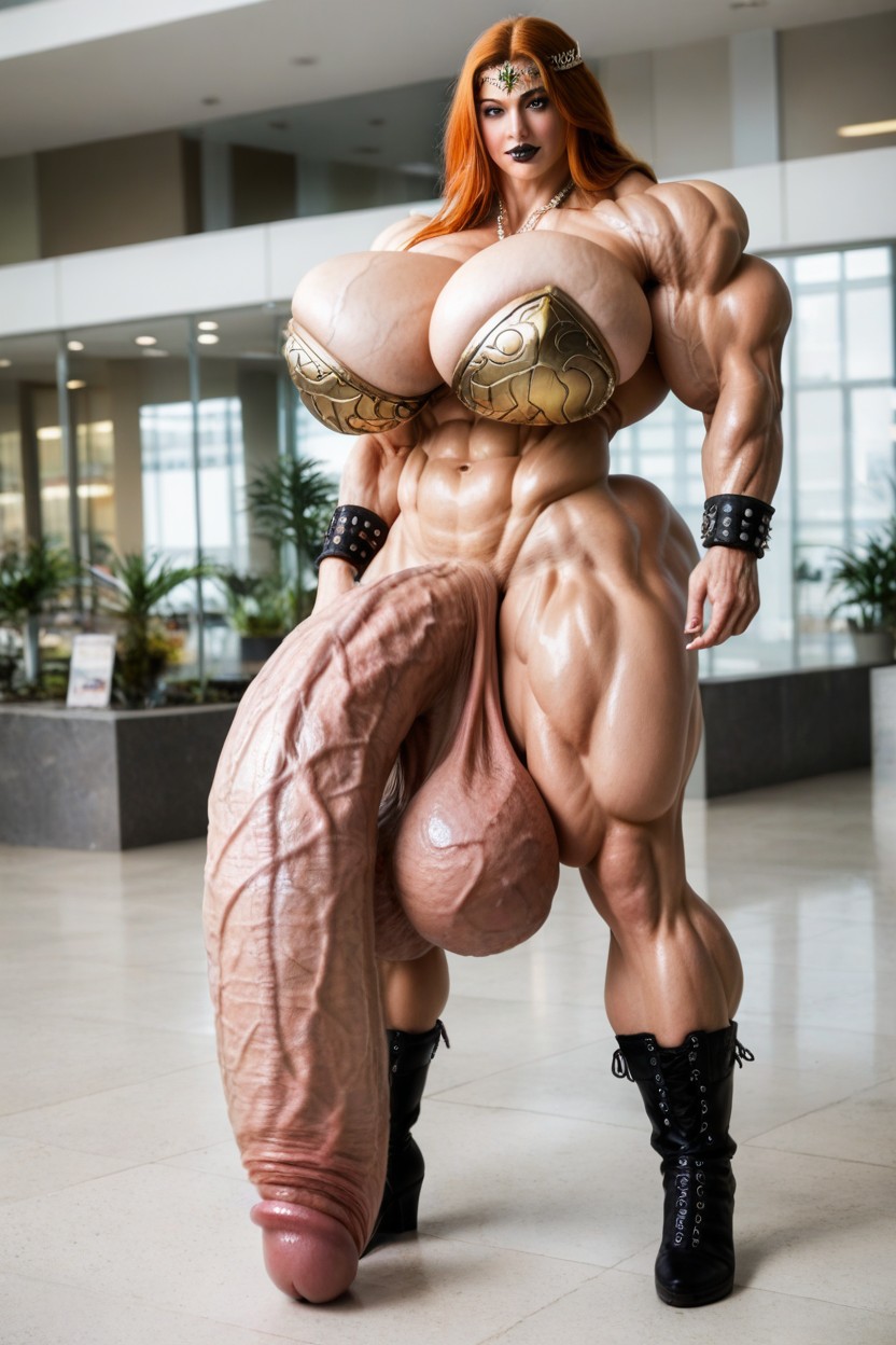 Ginger, Huge Biceps, Hyper Muscles Shemale AI Porn