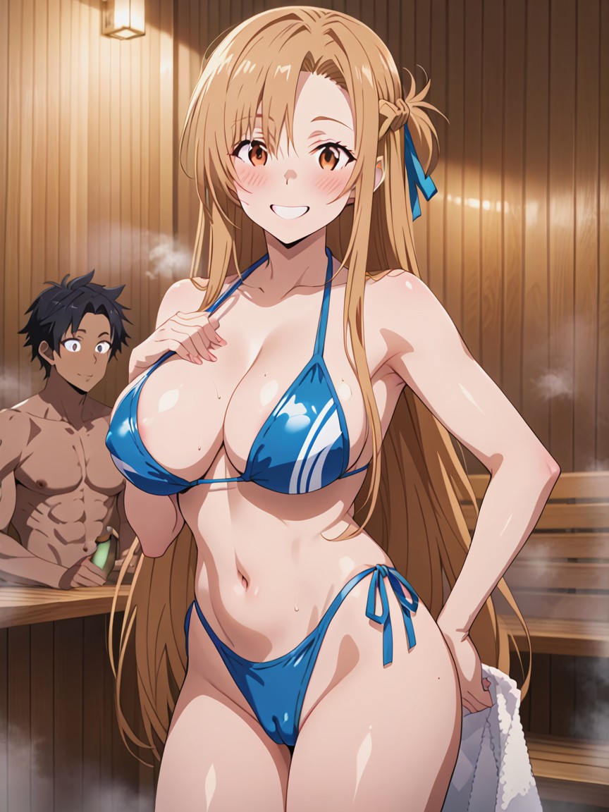 Sitted On The Towel, Cock Running Down The African Mans Swimsuit, Wide Eyes Hentai AI Porn