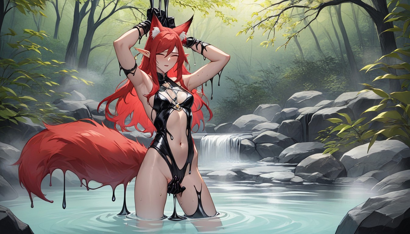 Red Fox Tail, The Two Hands Attached To The Top Of The Head, Arms Up AI Porn