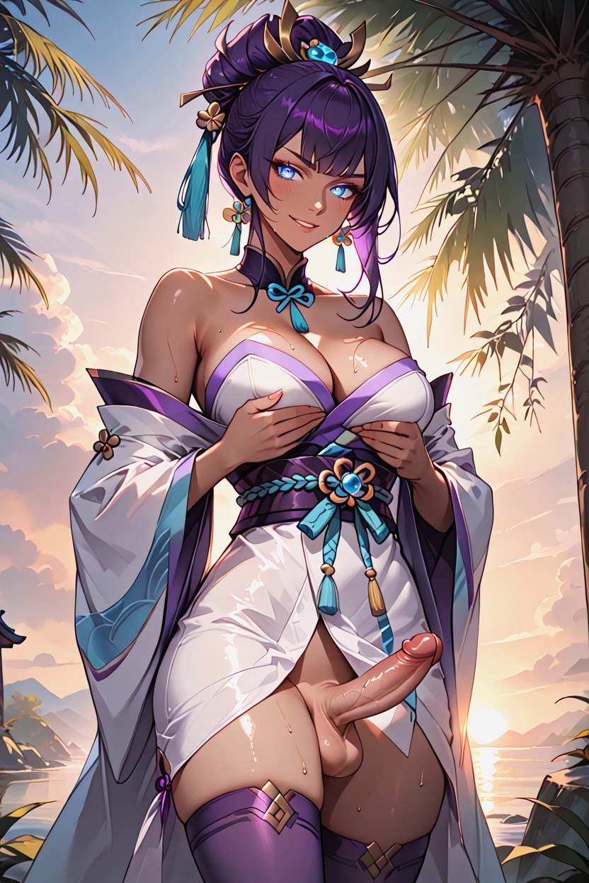 Smirk, Oiled Skin, Bangs Hentai AI Porn
