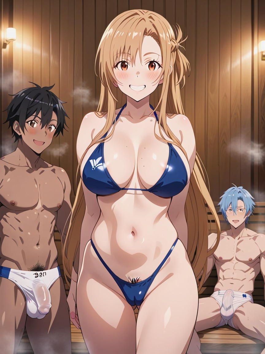 Cock Running Down The African Mans Swimsuit, G String Bikini, Bulge Too Close To Asuna Mouth Hentai AI Porn