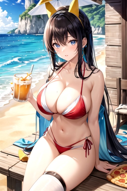Cleavage, Large Mug Of Draft, Beach Hentai AI Porn