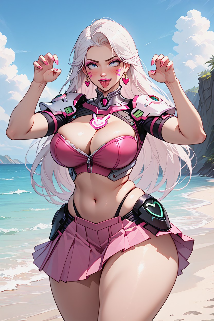 Blue Eyes Pink Lipstick, Very Big Hips, Uncovered Body AI Porn