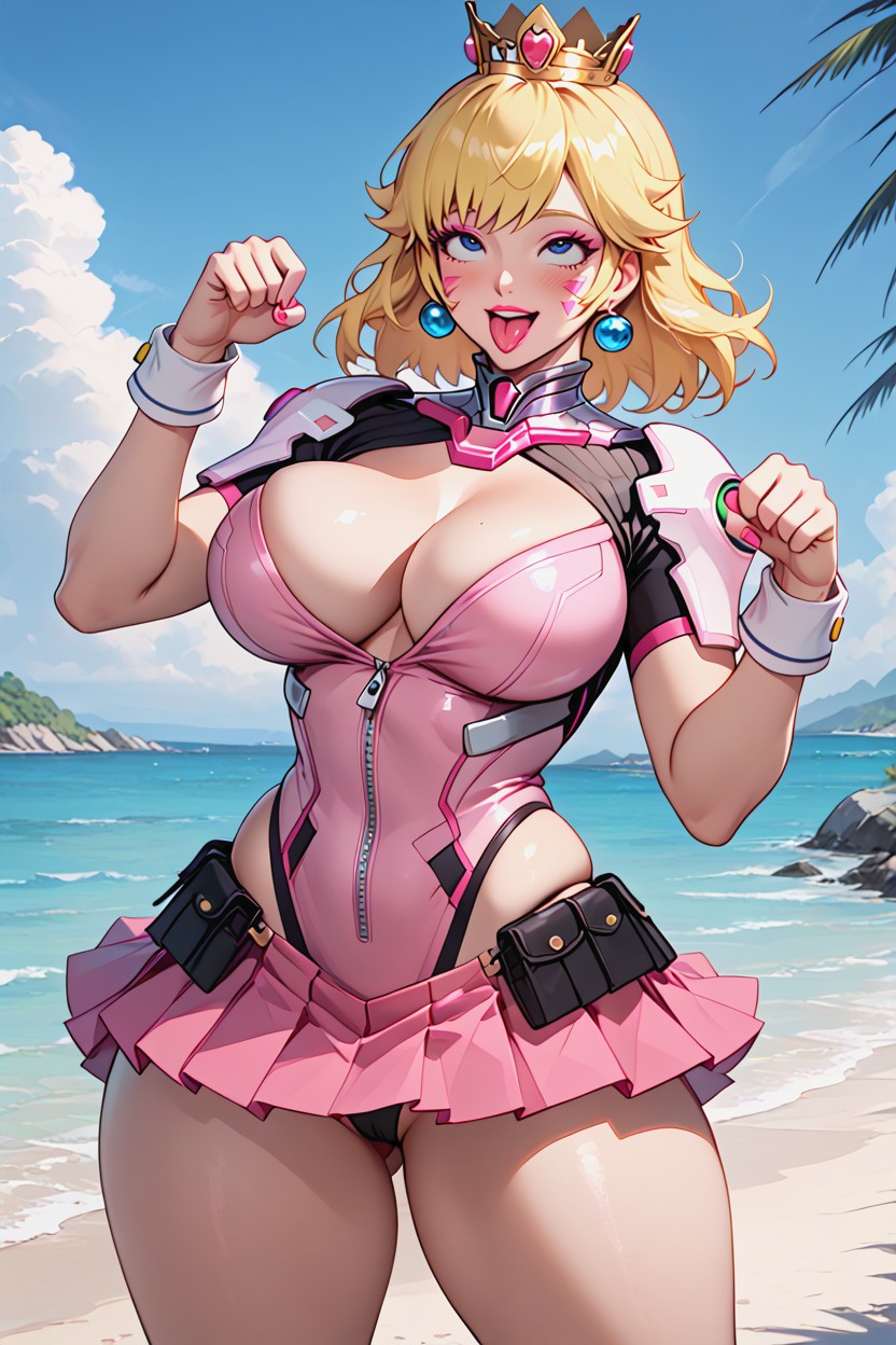 Unbuttoned Zipper, Rose Top Clothing, Out Tongue AI Porn