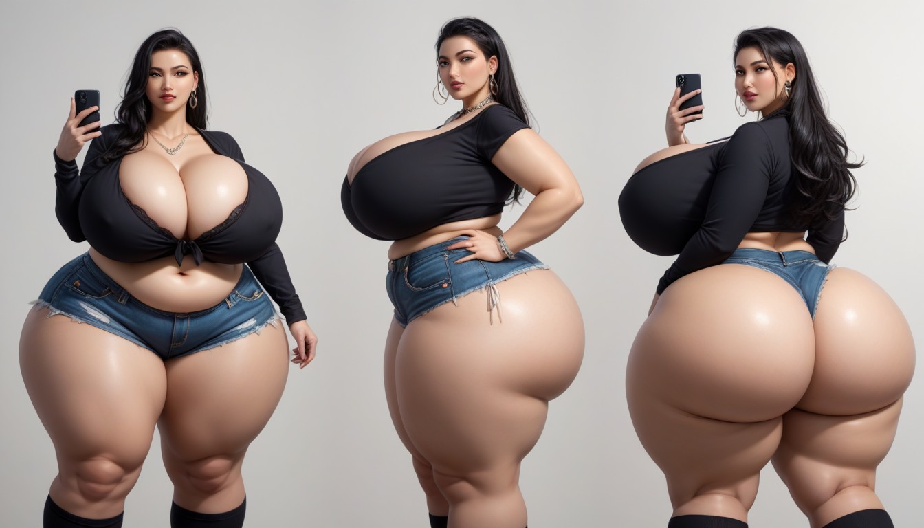 The Most Perfect Sexy Thick Plump Very Fat Asian American Woman, Multiple Views, Cleavage BBW AI Porn