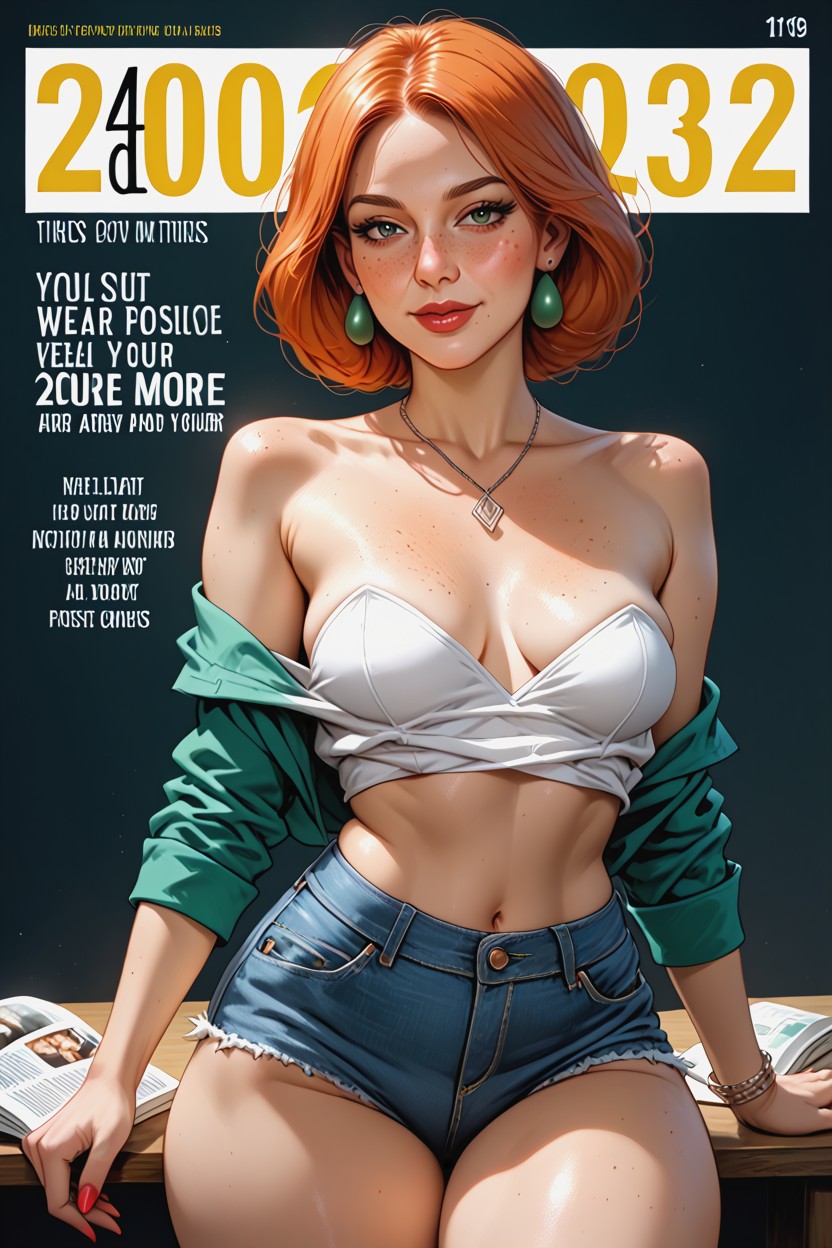 Off Shoulder, Freckled Face, Jutting Breasts AI Porn