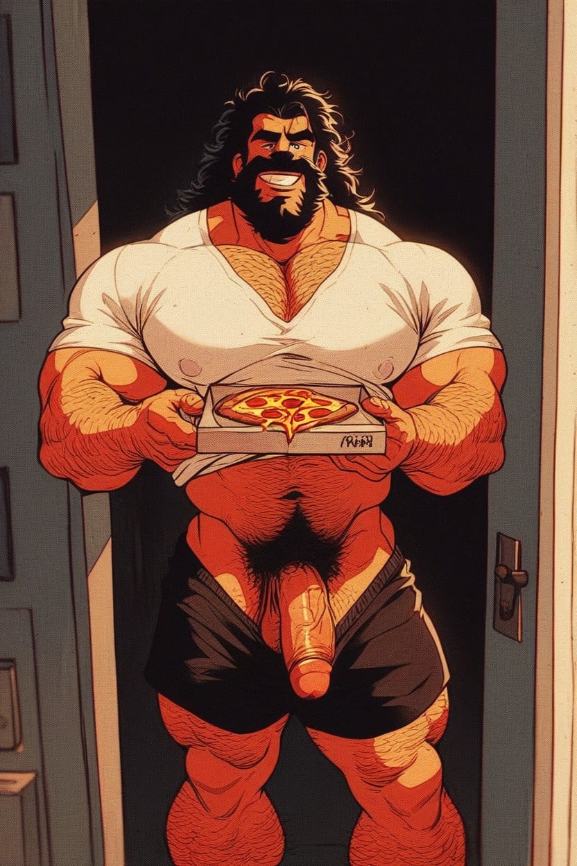 Black Shorts, Big Hairy Beard, Messy Hair AI Gay Porn