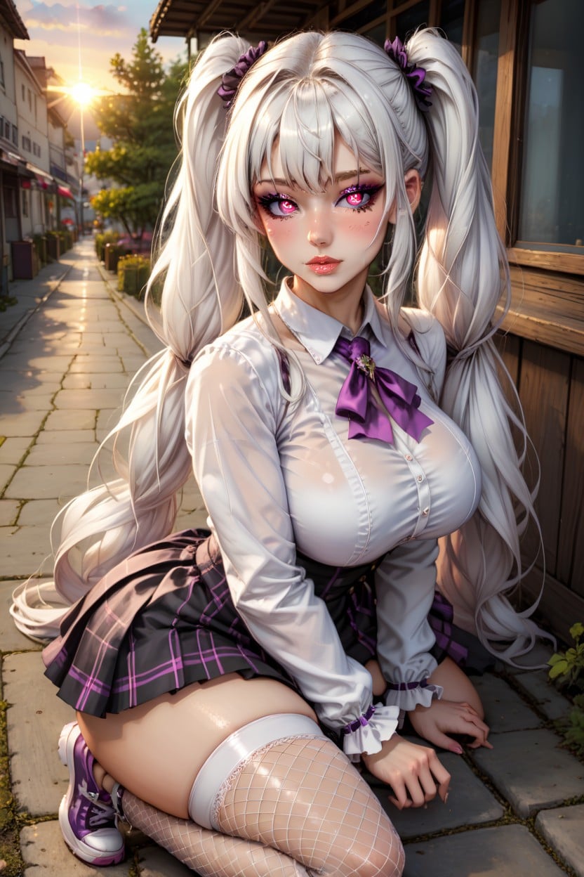 Black Plaid Tutu With Frills, Aerial View, Looking At Viewer AI Porn