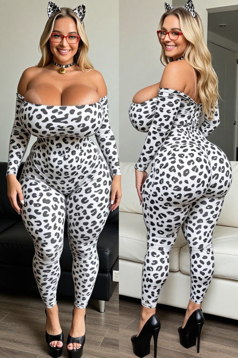 Huge Massive Ass, Thirty Centimeters Tall Platform Stiletto Heel Shoes, Cowprint Tail AI Porn