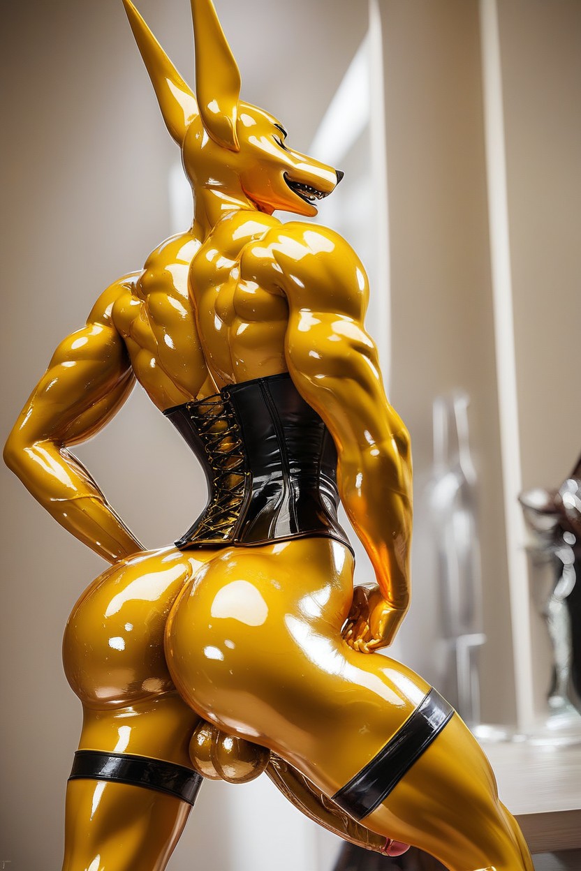 Massage, Oiled Skin, Shiny Gold Goo Furry AI Porn