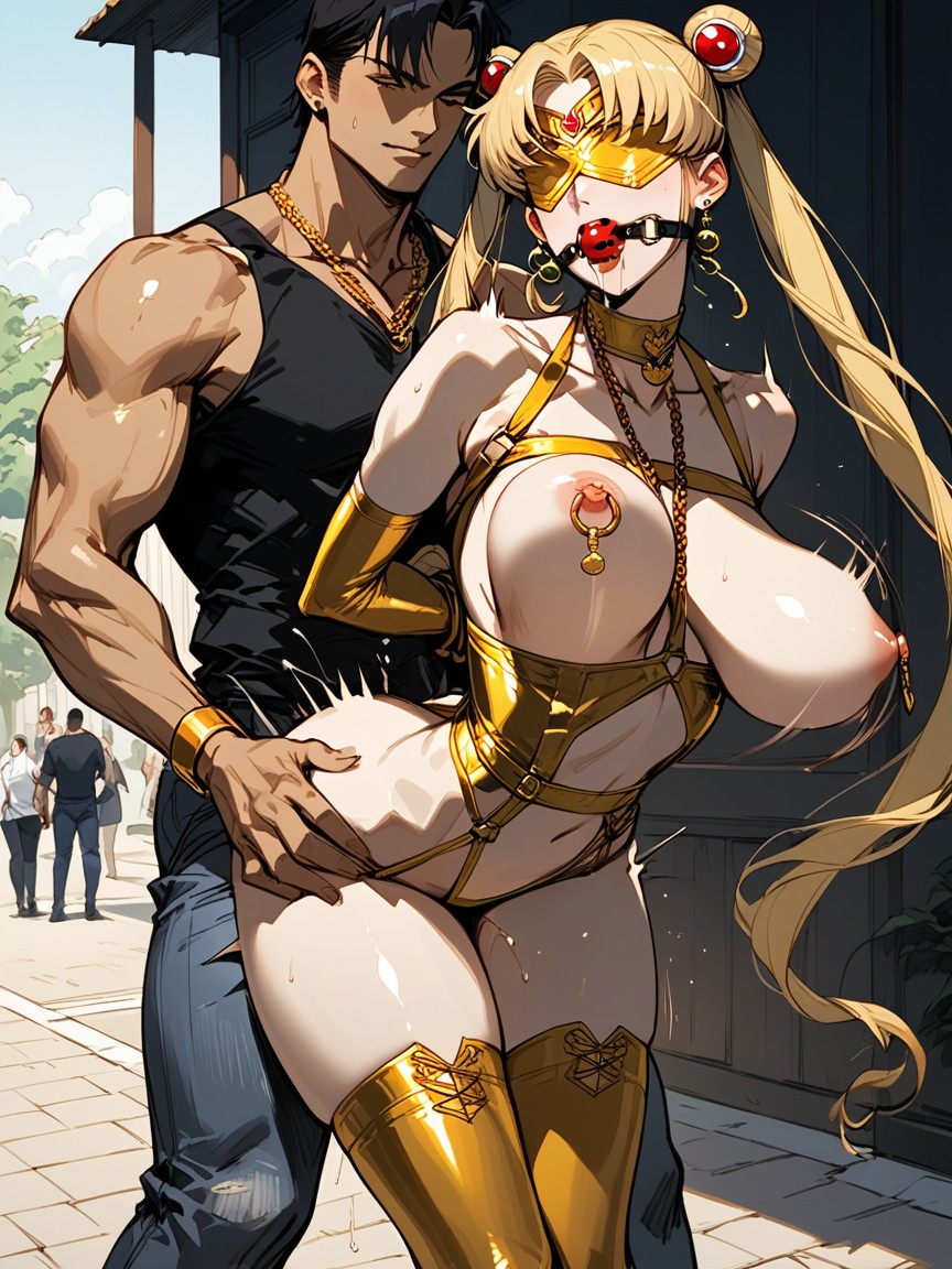 Gold Stockings, Impact Lines, Clean Shaven Pussy AI Porn