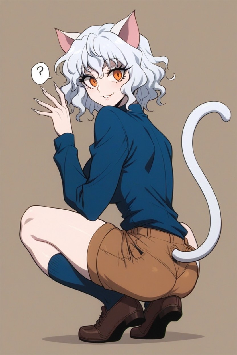 Wavy Hair, Looking Back, Female Hentai AI Porn