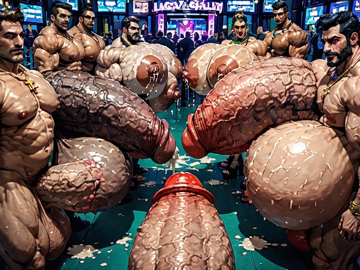 Massive Thick Bulky Hairy Muscles, Squatting, Tongue Out AI Gay Porn