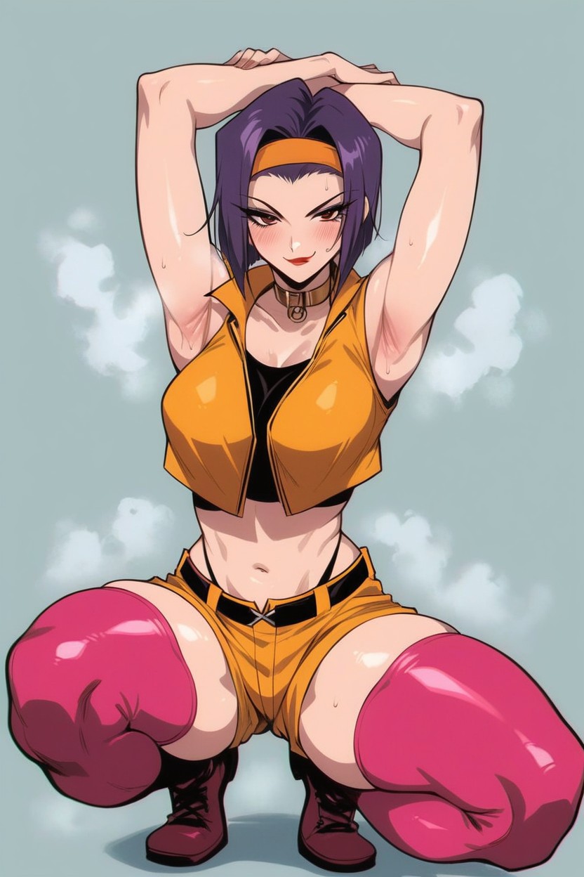 Full Body, Arms Up, Orange Headband Hentai AI Porn