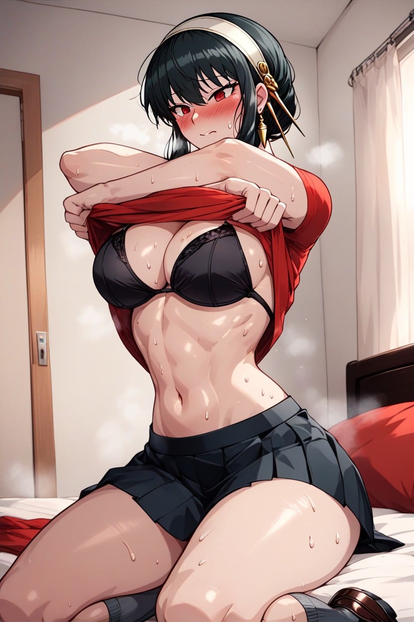 Long Cleavage, Showing Full Cup Bikini While Undressing, Beautiful Face Hentai AI Porn