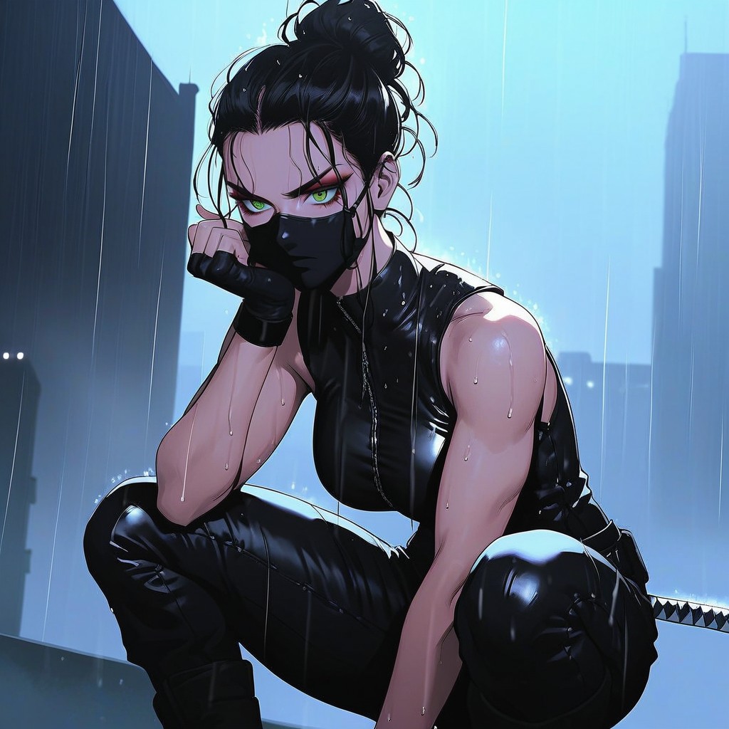 Female Shinobi, Loose Hair Bun, Focused AI Porn