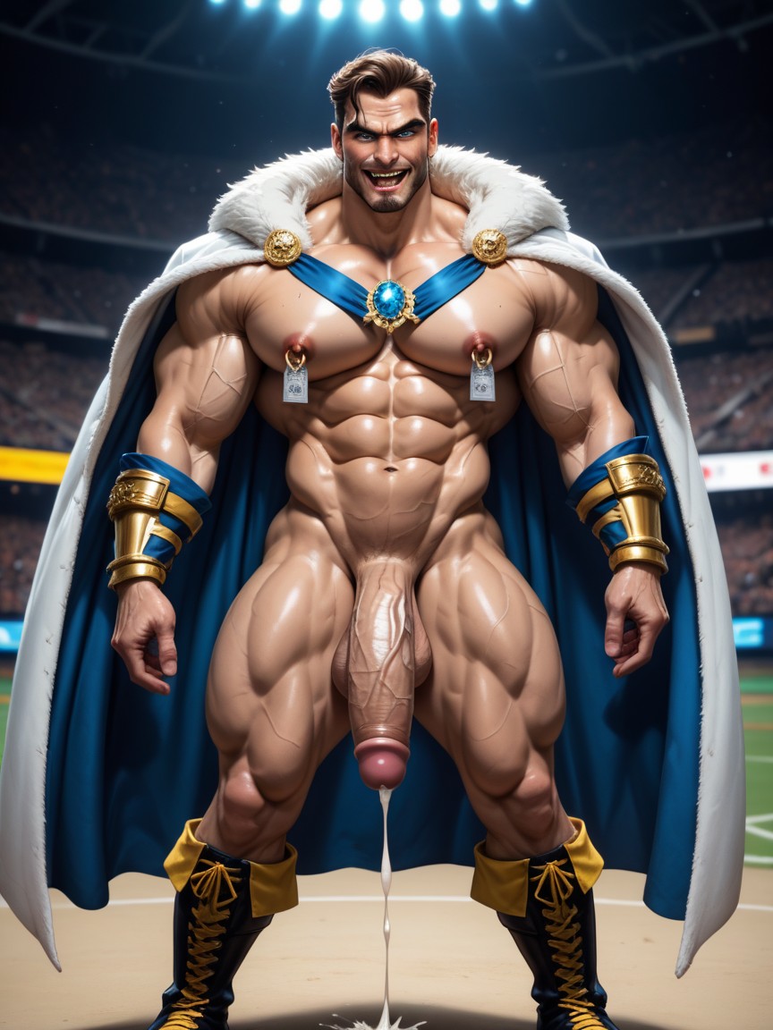 Full Body, White Pale Oiled Skin, Muscular AI Gay Porn