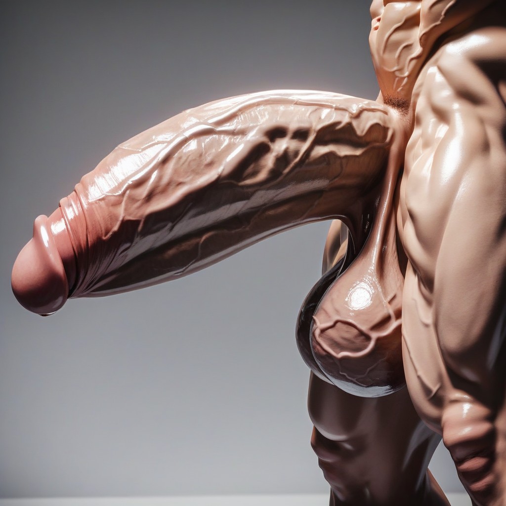 Enormous Thick Juicy Erect Veiny Penis, Side View, Oiled Thick Hyper Cock AI Porn