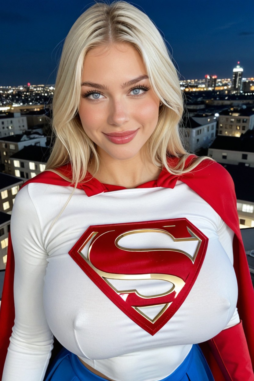 Full Red Lips, Night, Blue Skirt AI Porn