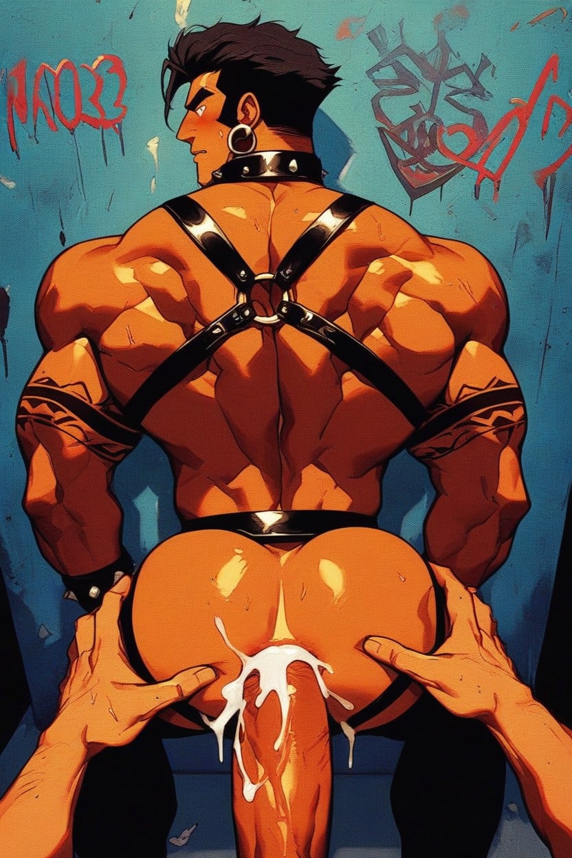Ear Rings, Black Leather Harness, Big Ass In Black Leather Jockstrap AI Gay Porn