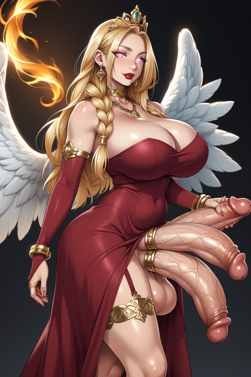 Red Lipstick, Rounded Breast, Earrings Shemale AI Porn
