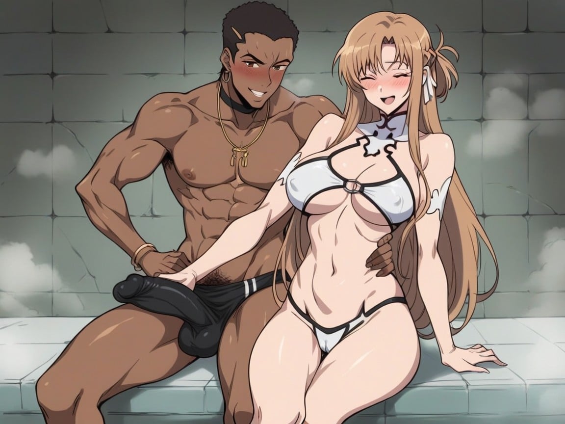 Looking One Huge Dark African Man Sitting Next Two Her, Salivating, Wide Eyes Hentai AI Porn